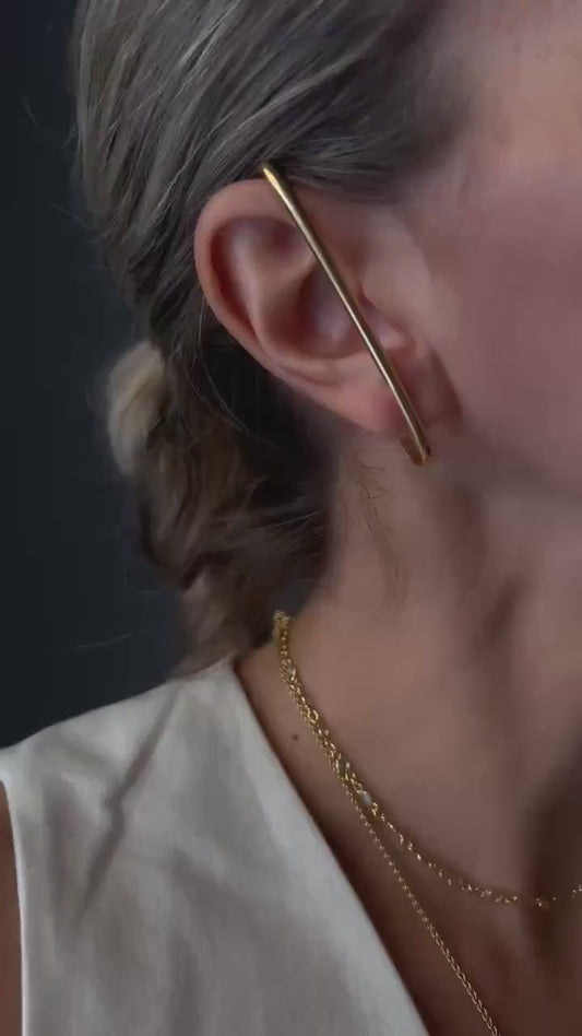 18k gold filled sterling silver long bar earring