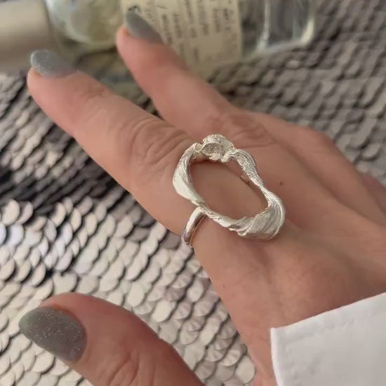 Hollow Sterling Silver Ring:Abstract Organic Shape 18k gold filled