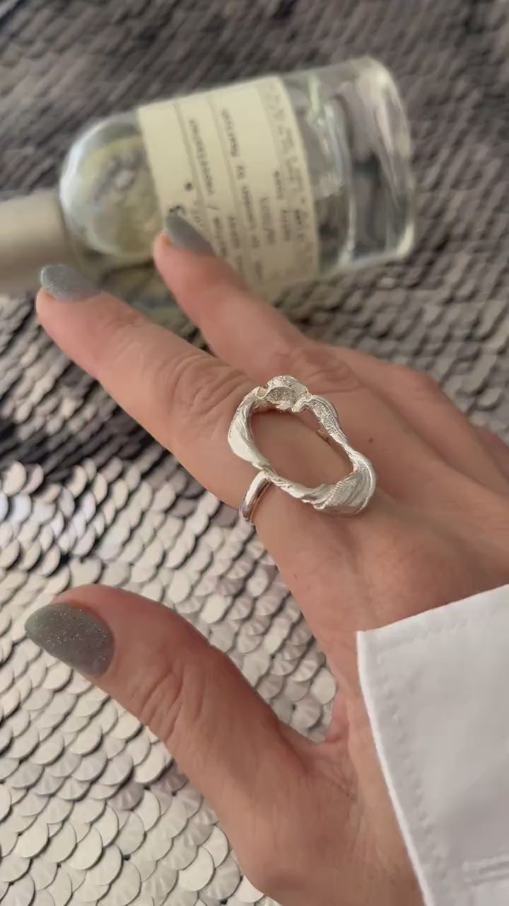 Hollow Sterling Silver Ring:Abstract Organic Shape 18k gold filled
