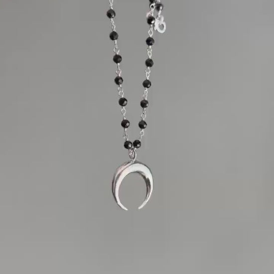 Silver Crescent Moon necklace, rosary chain moon pendant