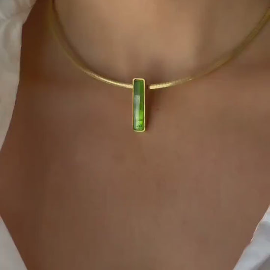 Gold Filled Sterling Silver Choker Necklace, Gemstone Pendant, flexible Omega Chain