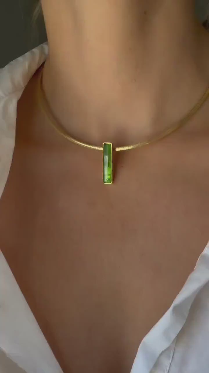 Gold Filled Sterling Silver Choker Necklace, Gemstone Pendant, flexible Omega Chain
