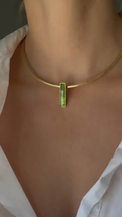 Gold Filled Sterling Silver Choker Necklace, Gemstone Pendant, flexible Omega Chain