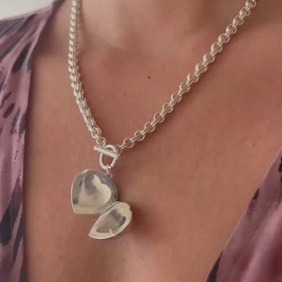 Sterling Silver Heart Locket on thick chain Necklace