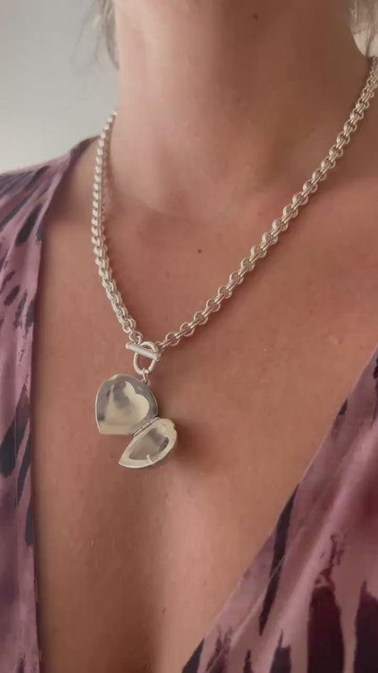 Sterling Silver Heart Locket on thick chain Necklace