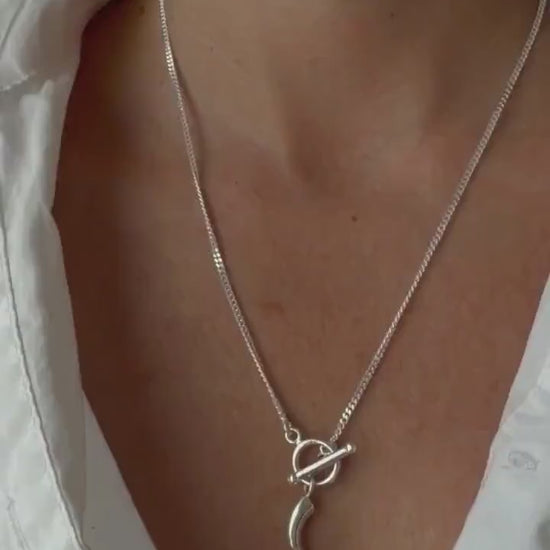 Sterling silver 925 curb cuba chain necklace with t bar toggle clasp and charm