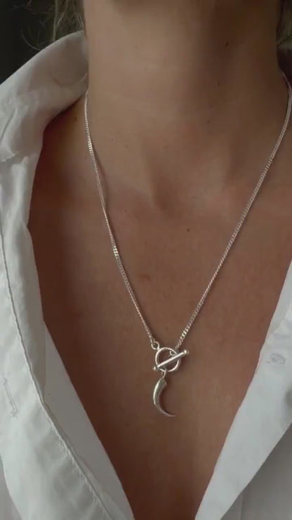 Sterling silver 925 curb cuba chain necklace with t bar toggle clasp and charm