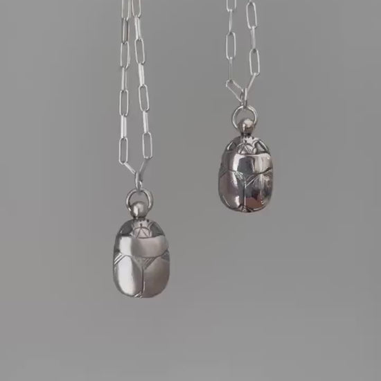 Solid sterling Silver Egyptian Scarab charm Necklace , Protection Amulet Gift