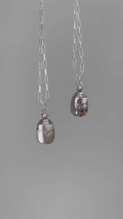 Solid sterling Silver Egyptian Scarab charm Necklace , Protection Amulet Gift
